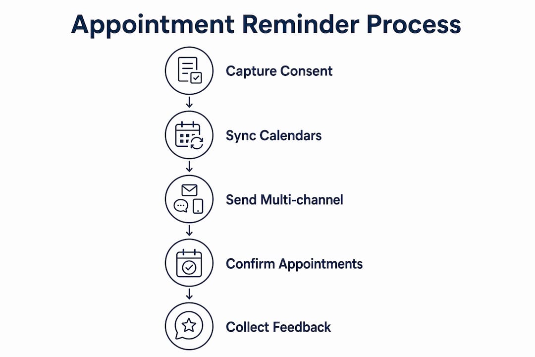 Infographic outlining appointment reminder process steps