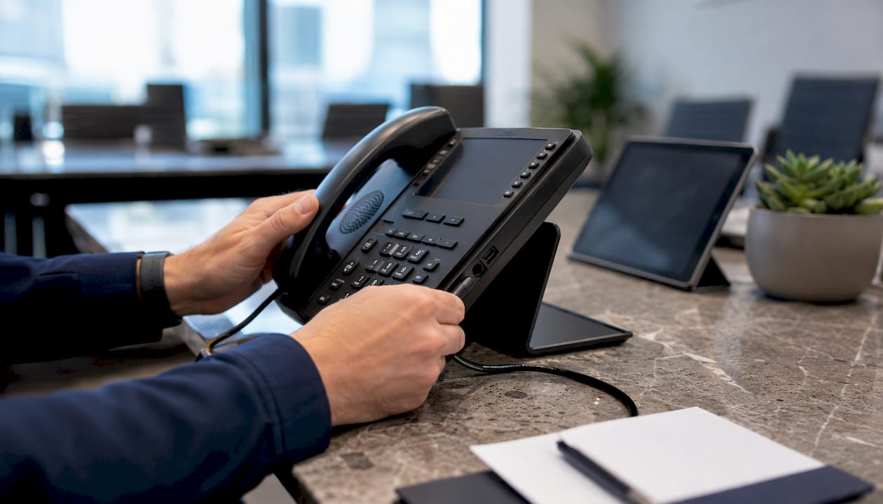 Hands connecting AI voice support hardware