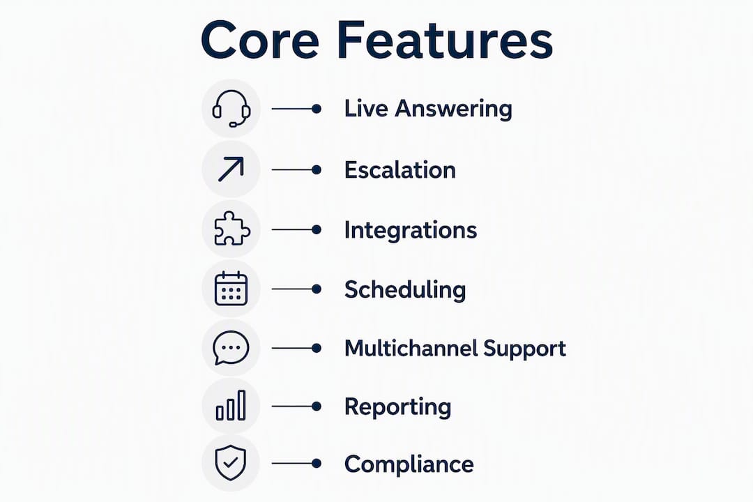 Infographic showing core features of after hours answering services