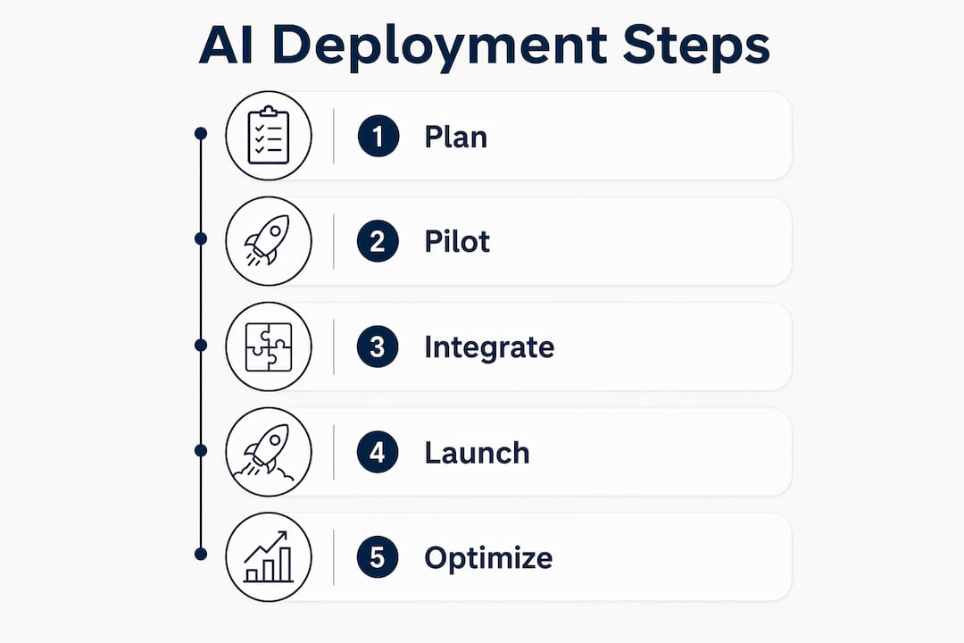 Infographic illustrating AI voice automation deployment steps