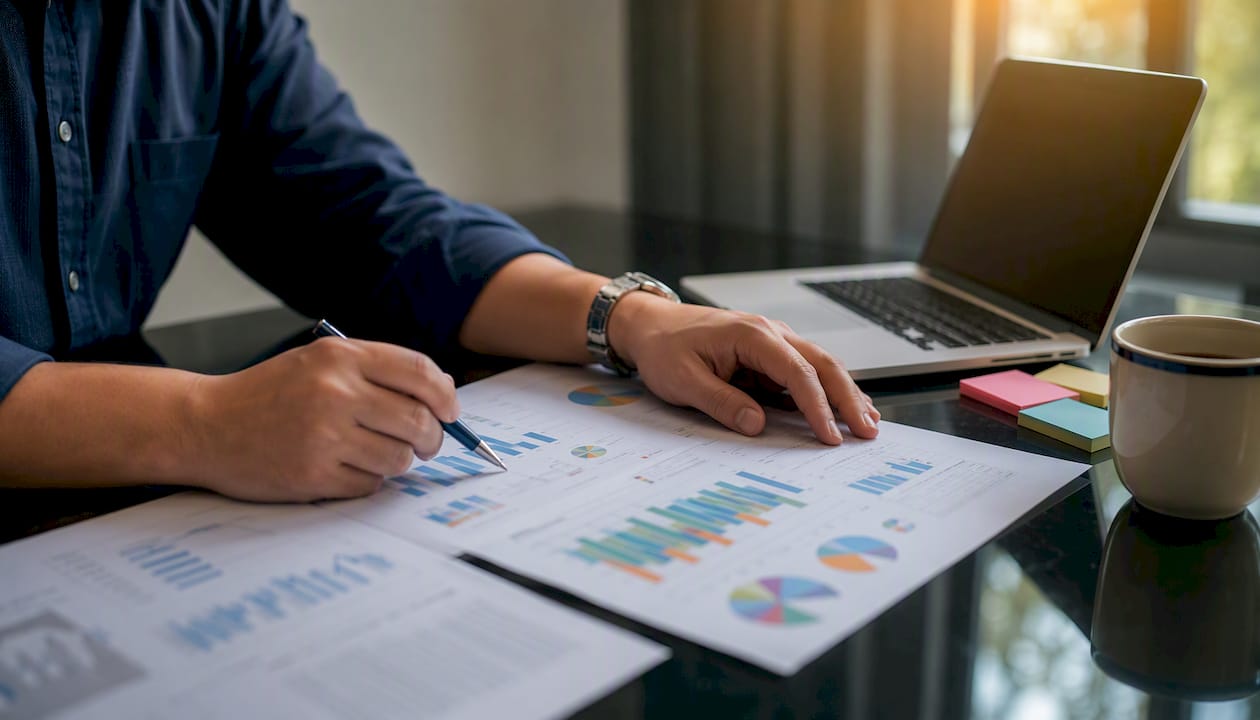 Hands marking call data on printed sheets