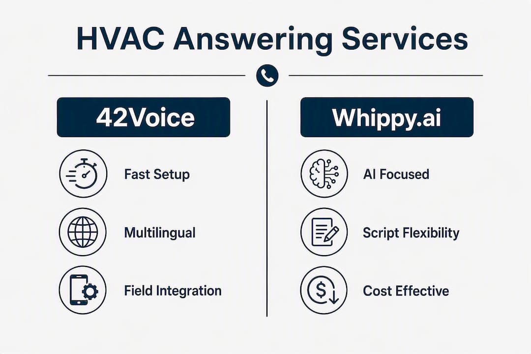 Infographic comparing HVAC answering services 42Voice and Whippy.ai