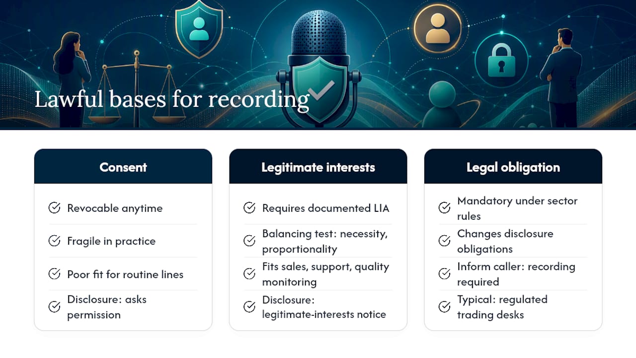 Three lawful bases for recording calls