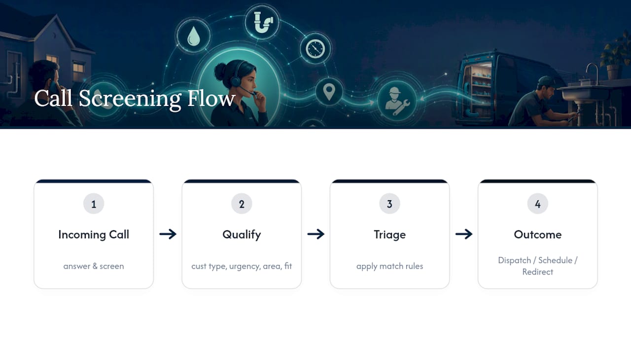 Plumbing call screening and triage flow