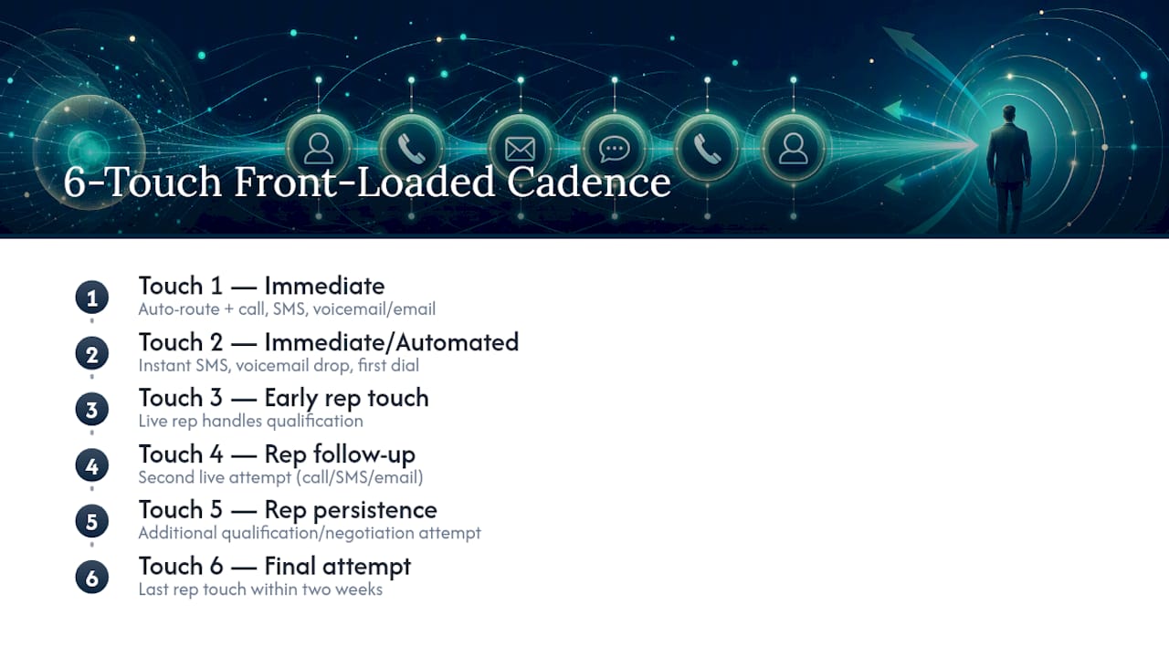 Six-touch sales follow-up cadence over 72 hours